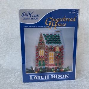 J&P Coats Latch Hook Gingerbread House Crochet Rug Yarn NEW 20” x 27”